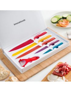 MERCAHOGAR Juego de Cuchillos Cerámicos y Pelador Knoolvs InnovaGoods 6 Piezas