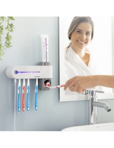 MERCAHOGAR Esterilizador UV de Cepillos Dentales con Soporte y Dispensador de Dentífrico Smiluv InnovaGoods